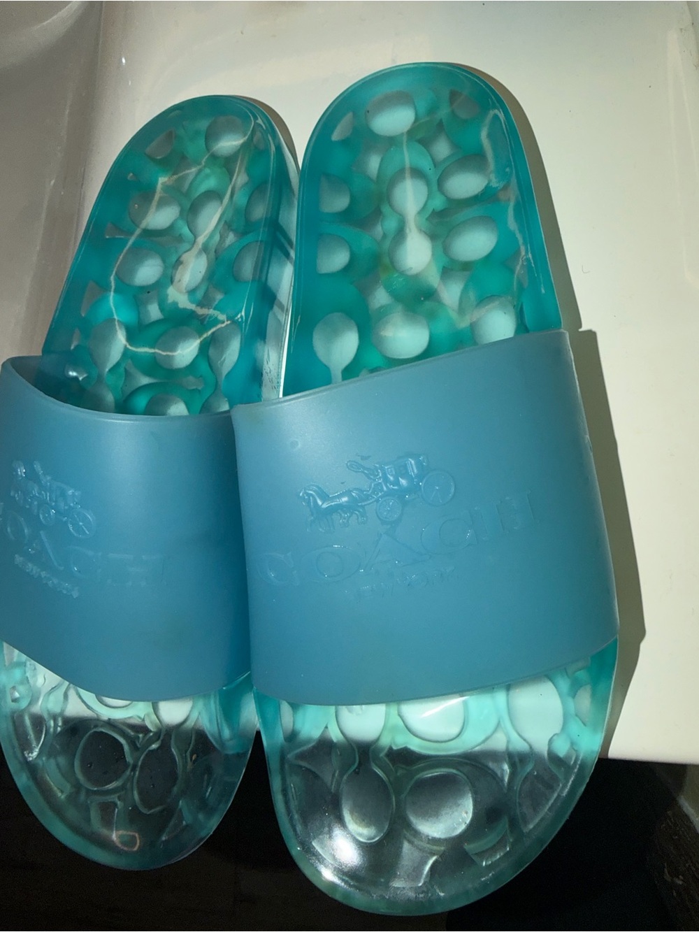 Coach Blue Teal Slide Sandals - Picture 5 of 10